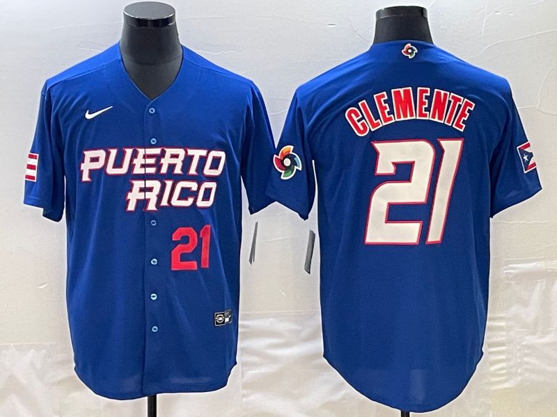 Men 2023 World Cub Puerto Rico 21 Clemente Blue Nike MLB Jersey6